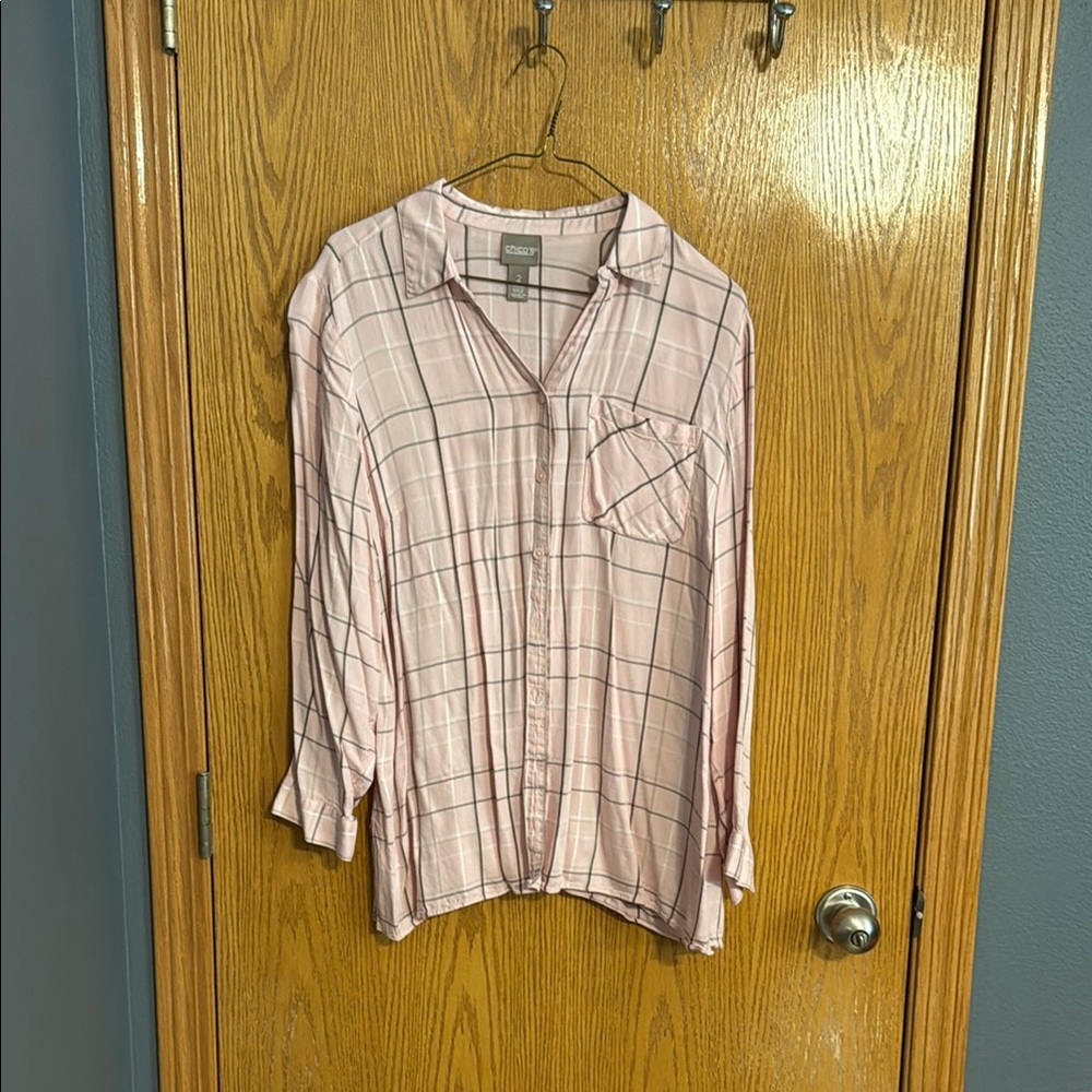 Chico's Light Pink Plaid Shirt